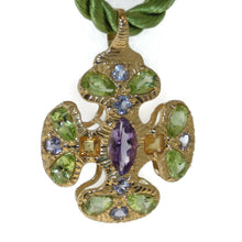 Load image into Gallery viewer, Peridot Amethyst and Tanzanite Pendant on Rope Chord Necklace