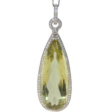 Load image into Gallery viewer, Custom-Made Pear Shape Lemon Quartz and Diamond Halo Pendant in 14k White Gold