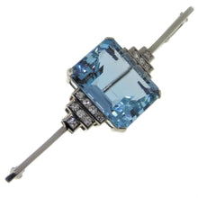 Load image into Gallery viewer, Vintage Art Deco Aquamarine Diamond Brooch in Platinum