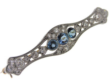 Load image into Gallery viewer, Vintage Art Deco Aquamarine Diamond Brooch in Platinum and 18k Yellow Gold