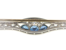 Load image into Gallery viewer, Vintage Art Deco Aquamarine Diamond Brooch in Platinum and 18k Yellow Gold