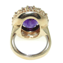 Load image into Gallery viewer, Estate Purple 7.0 Carat Amethyst Diamond Halo Ring in 14k Yellow Gold