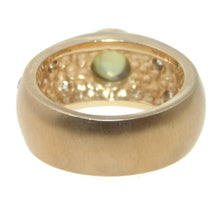 Load image into Gallery viewer, Green Chrysoberyl "Cat's Eye" Diamond Band Ring in 14k Satin Yellow Gold