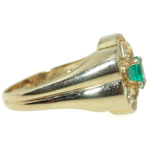 Load image into Gallery viewer, Estate 18k Yellow Gold Carved Flower Shape Emerald Diamond Statement Ring