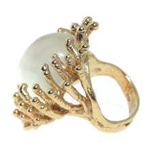 Load image into Gallery viewer, Estate Modernist Moonstone Emerald Diamond Ring in 14k Yellow Gold