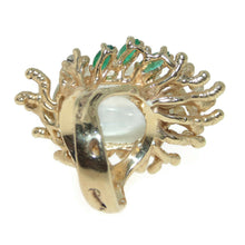 Load image into Gallery viewer, Estate Modernist Moonstone Emerald Diamond Ring in 14k Yellow Gold