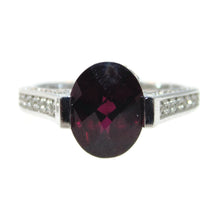 Load image into Gallery viewer, Red Garnet Ornate Ring with Diamonds in 14k White Gold