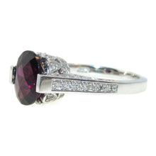 Load image into Gallery viewer, Oval Faceted Red Garnet Ornate Ring with Diamonds in 14k White Gold