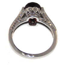 Load image into Gallery viewer, Oval Faceted Red Garnet Ornate Ring with Diamonds in 14k White Gold