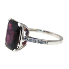 Load image into Gallery viewer, Fancy Cushion Cut Red Garnet Ring with Diamonds in 14k White Gold
