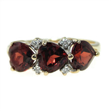 Load image into Gallery viewer, Vintage Natural Heart Garnet Diamond Ring in 14k Yellow Gold