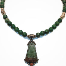 Load image into Gallery viewer, Estate Jade Carved Buddha Pendant and Beaded Necklace in Sterling Silver
