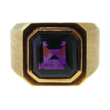 Load image into Gallery viewer, Custom-Made Men's Purple Asscher Cut Amethyst Statement Ring in 18k Yellow Gold