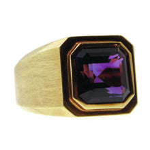 Load image into Gallery viewer, Custom-Made Men's Purple Asscher Cut Amethyst Statement Ring in 18k Yellow Gold