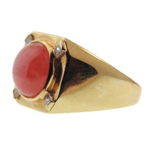 Load image into Gallery viewer, Estate Peach Carnelian and Diamonds Men's Ring in 14k Yellow Gold