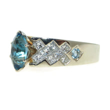 Load image into Gallery viewer, Estate Blue Marquise Cut Topaz Ring in 14k White and Yellow Gold and Diamonds