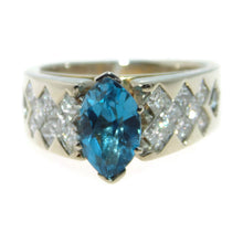 Load image into Gallery viewer, Estate Blue Marquise Cut Topaz Ring in 14k White and Yellow Gold and Diamonds