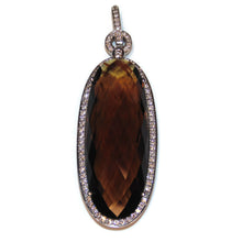 Load image into Gallery viewer, 18k White Gold Elongated Oval Smokey Quartz Pendant with Diamond Halo