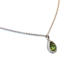 Load image into Gallery viewer, Custom-Made Pear Shape Peridot Pendant with Diamond Halo in 14k White Gold
