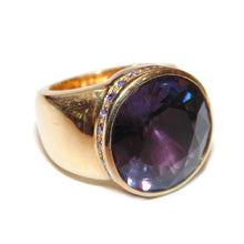 Load image into Gallery viewer, Estate 14k Yellow Gold Men's Synthetic Amethyst Bezel Set Ring with Genuine Accent Amethyst