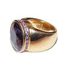 Load image into Gallery viewer, Estate 14k Yellow Gold Men's Synthetic Amethyst Bezel Set Ring with Genuine Accent Amethyst