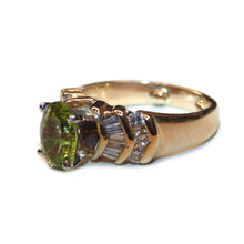 Load image into Gallery viewer, Vintage Peridot and Diamond Ring Chevron Style in 14k Yellow Gold