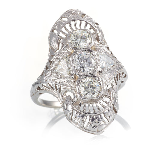Art Deco Diamond Elongated Ring in 18k White Gold