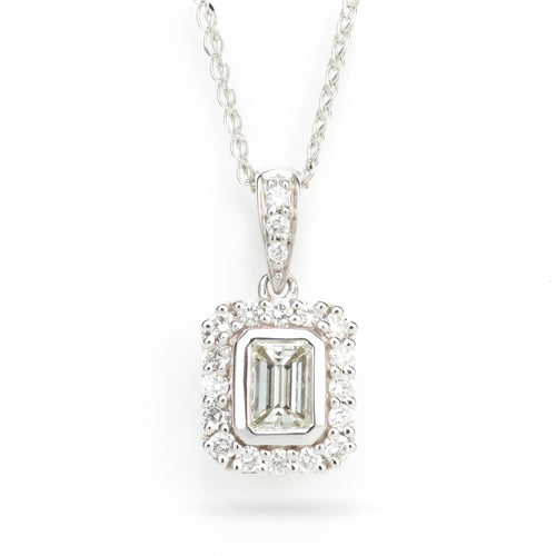 Emerald Cut Diamond Pendant Necklace in 14k White Gold