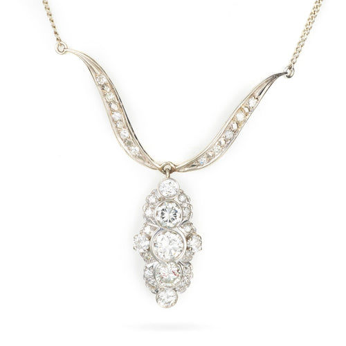 Elegant Vintage Cut Diamond Necklace in 14k White Gold