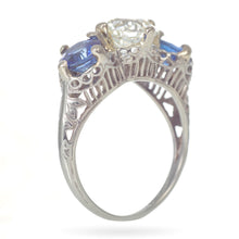 Load image into Gallery viewer, Vintage 18k White Gold Diamond Ring with Sapphires