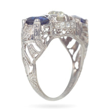 Load image into Gallery viewer, Art Deco Diamond and Sapphire Vintage Ring in Platinum