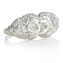 Load image into Gallery viewer, Vintage Platinum Oval Diamond Ring with Accent Diamonds and Filigree