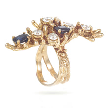 Load image into Gallery viewer, Estate Sapphire and Diamond Elongated Ring in 14k Yellow Gold