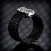 Load image into Gallery viewer, Custom-Made Sterling Silver Corded and 18k White Gold Ring with Diamonds