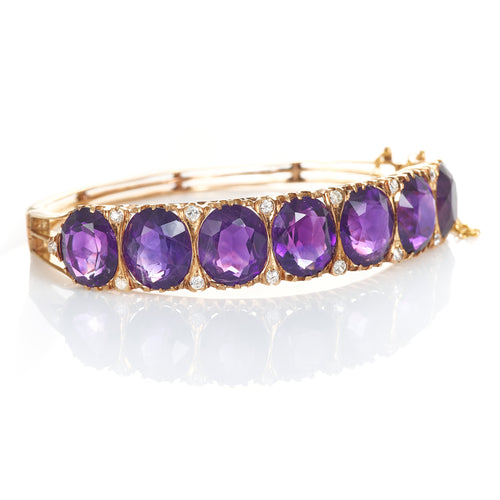 Oval Amethyst and Diamond Bracelet in 14k Yellow Gold