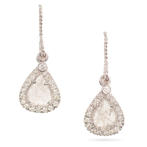 14k White Gold Diamond Slice Dangle Earrings