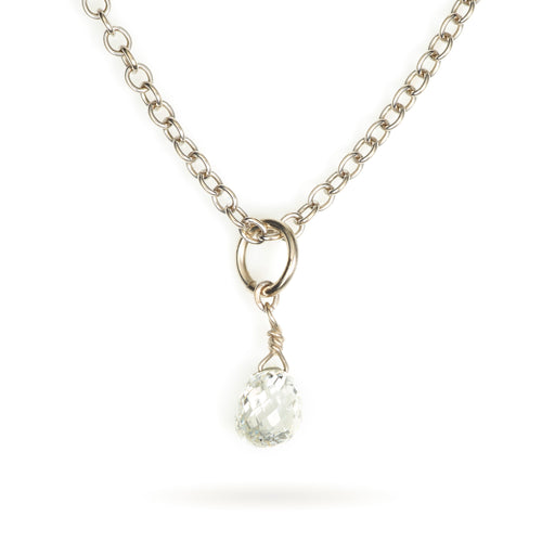 Briolette Diamond Pendant on a Cable Chain Necklace in White Gold