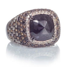 Load image into Gallery viewer, 18k White Gold Black Diamond and Champagne Halo Ring