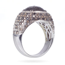 Load image into Gallery viewer, 18k White Gold Black Diamond and Champagne Halo Ring