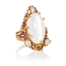 Load image into Gallery viewer, 18k Yellow Gold Moonstone and Diamond Estate Ring