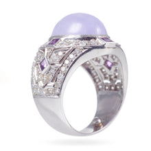 Load image into Gallery viewer, Lavender Jade Diamond and Amethyst Ring in 18k White Gold
