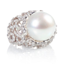 Load image into Gallery viewer, Custom-Made South Sea Pearl and Diamond Ring in 18k White Gold