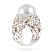 Load image into Gallery viewer, Custom-Made South Sea Pearl and Diamond Ring in 18k White Gold