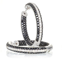 Load image into Gallery viewer, Custom-Made Black & White Diamond Hoop Earrings in 14k White Gold