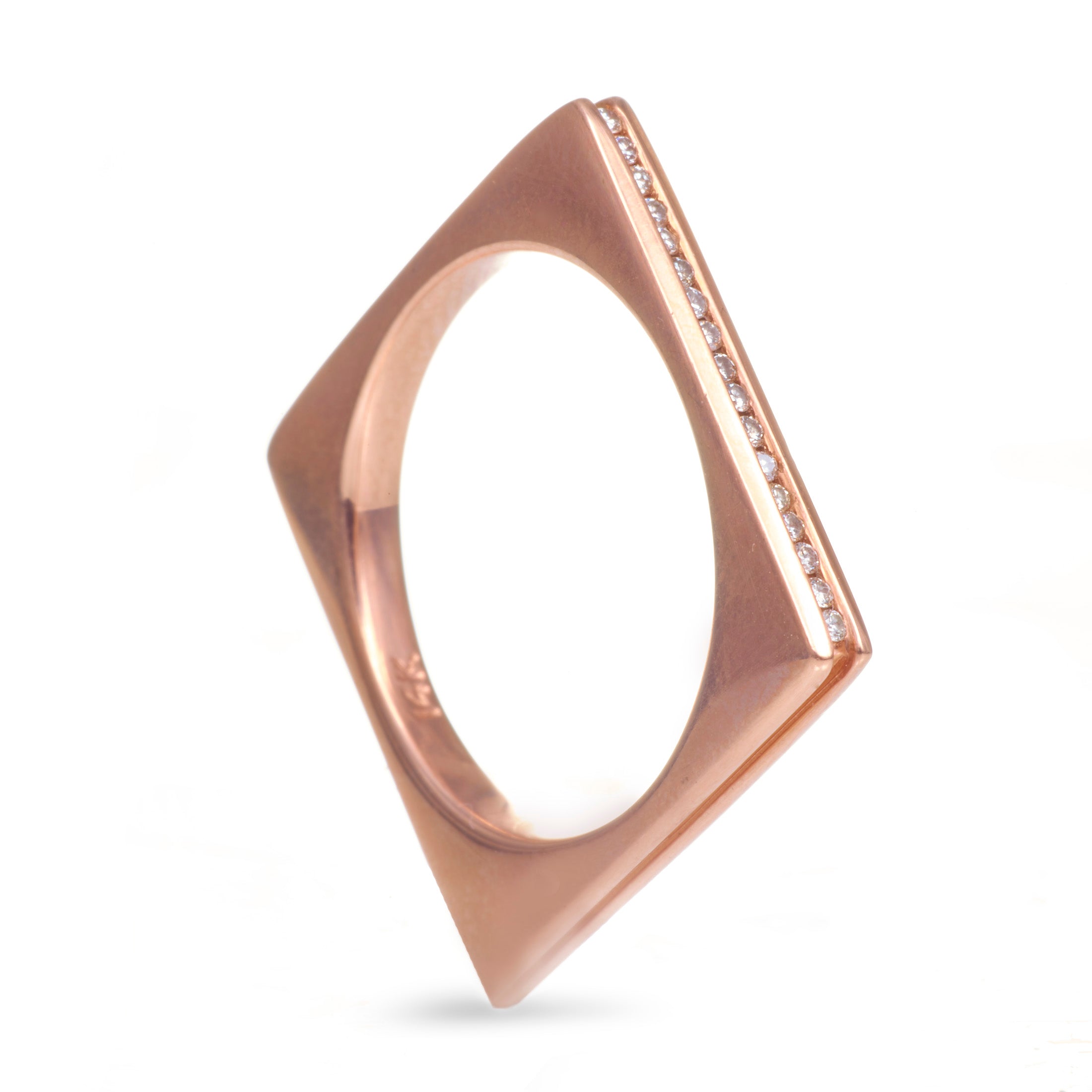 Custom-Made Square 14k Rose Gold Channel Set Diamond Ring