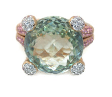 Load image into Gallery viewer, Statement Green Amethyst Diamonds Pink Sapphires Ring in 18k Yellow Gold
