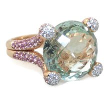 Load image into Gallery viewer, Statement Green Amethyst Diamonds Pink Sapphires Ring in 18k Yellow Gold
