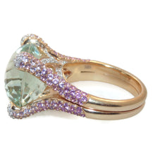 Load image into Gallery viewer, Statement Green Amethyst Diamonds Pink Sapphires Ring in 18k Yellow Gold
