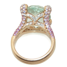 Load image into Gallery viewer, Statement Green Amethyst Diamonds Pink Sapphires Ring in 18k Yellow Gold
