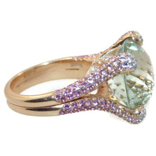 Load image into Gallery viewer, Statement Green Amethyst Diamonds Pink Sapphires Ring in 18k Yellow Gold
